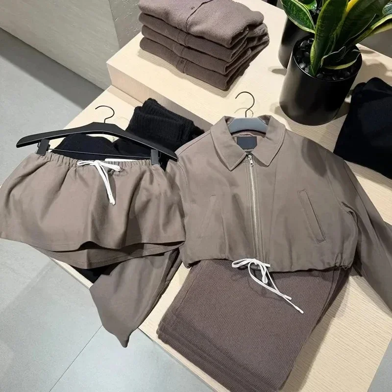 Designer Cropped Full Zip Jackets Drawstring Coats Casual Top Low Waist Mini Skirts Fashion Women Yoga Skirt With Safety Pants