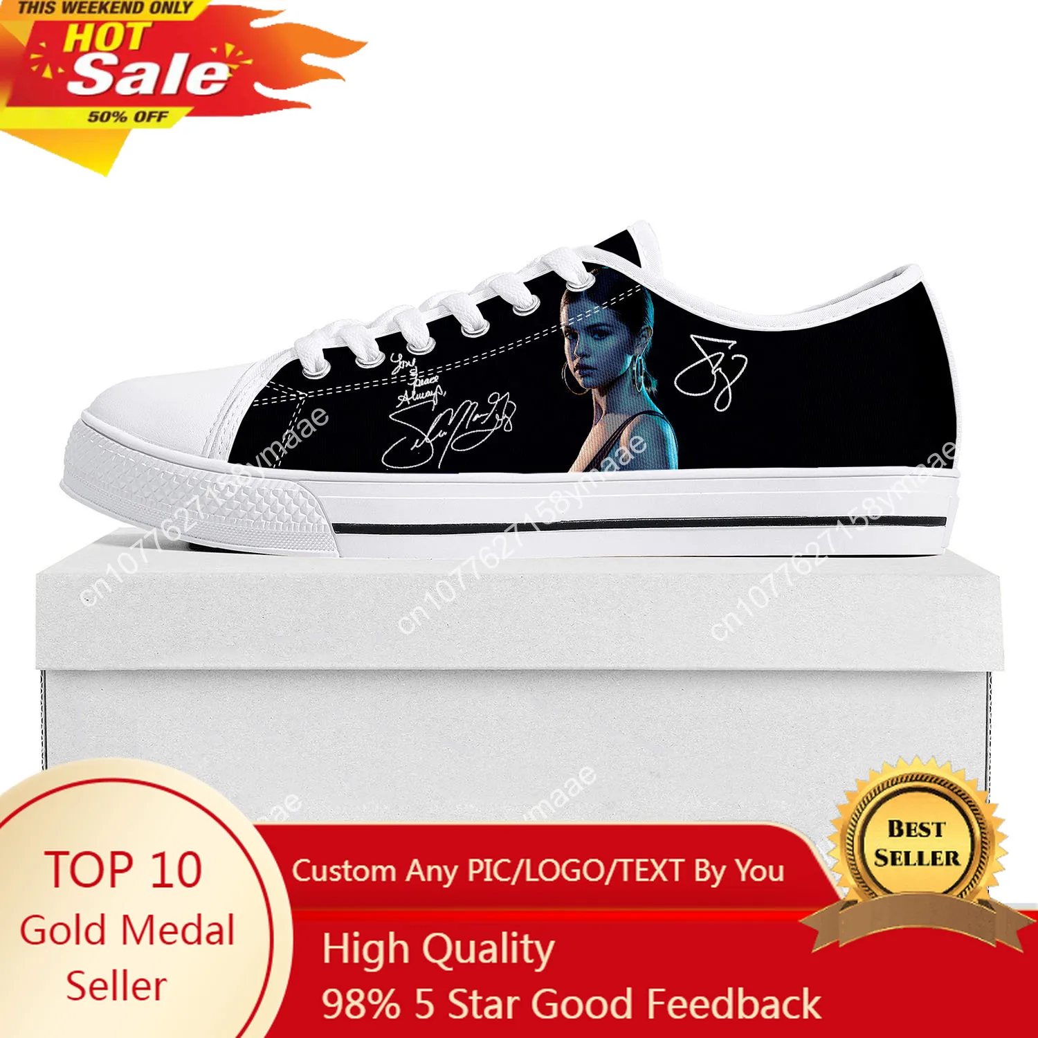 

Selena Gomez Low Top Sneakers Mens Womens Teenager Canvas High Quality Sneaker Casual Custom Made Shoes Customize DIY Shoe White