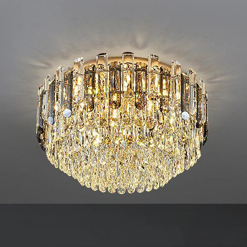 

New Elegant Luxury Premium Crystal Round Ceiling Light with Eye Protection for Hotel Villa Living Room Dining Room Bedroom Lamps