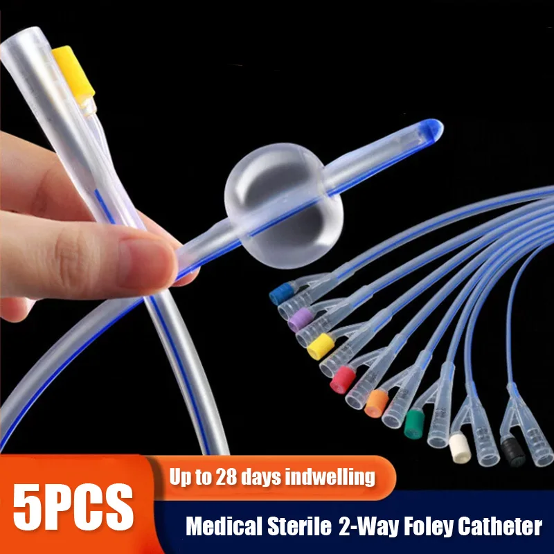 

5Pcs Medical 2 Way Silicone Urinary Catheter for 8/12/14/16/18/20/22/24 Fr Balloon Catheter Sterile Indwelling for Up To 28 Days