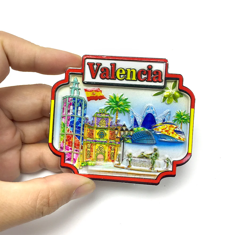 

Spain Valencia Fridge Magnet with Colorful Buildings, Palm Trees & Fountain, Cute Refrigerator Magnet for Home Decor, Room Decor