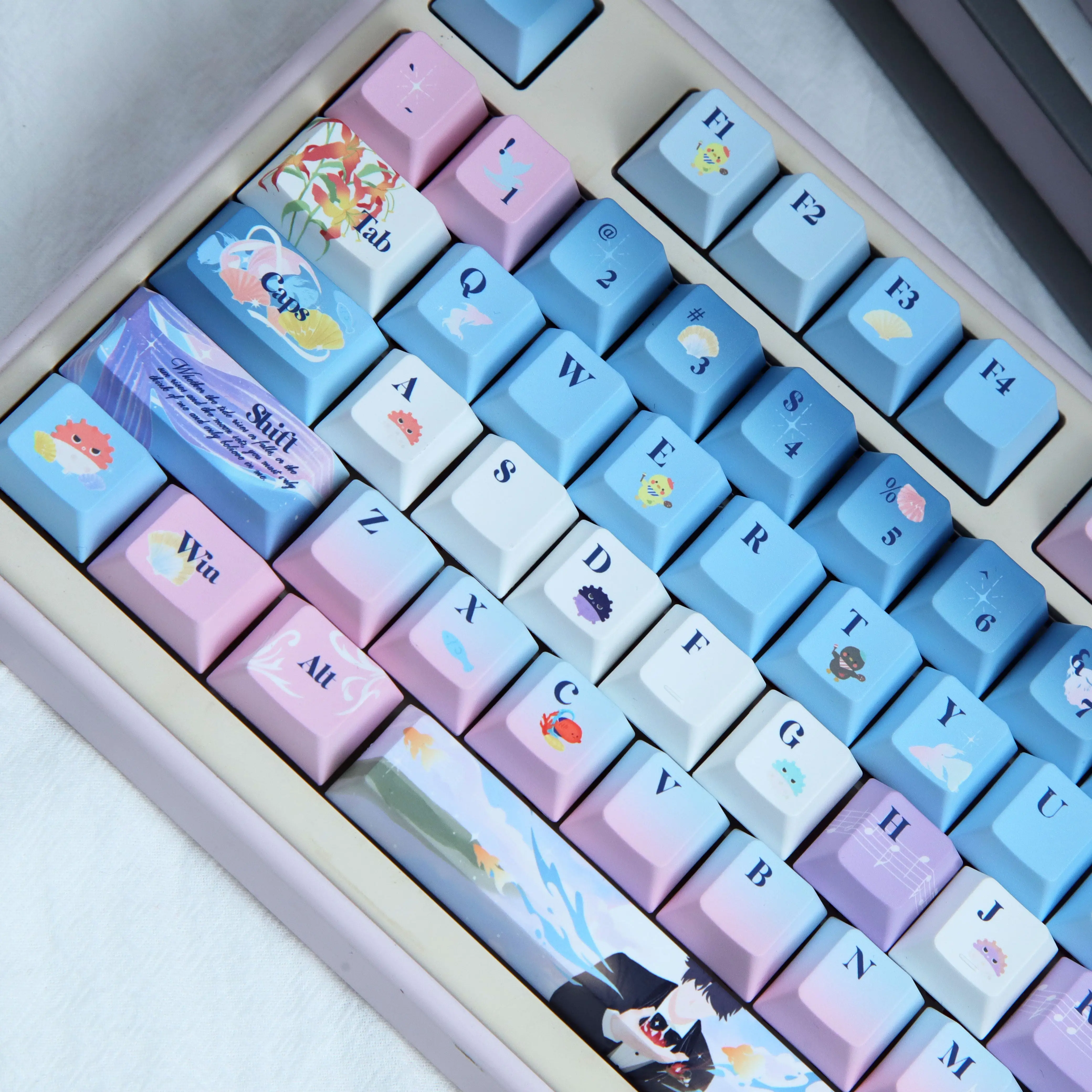 120 Keys Love and Deepspace Rafayel Keycaps Blue Pink Cherry MOA Side Translucent PBT Five-sided Dye-Sub Customized Key Cap