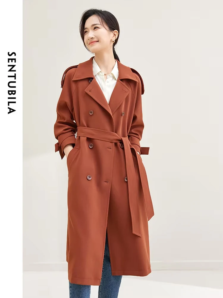 

SENTUBILA Fashion Long Trench Coat Women Autumn Windbreaker Double-breasted Elegant Jackets Woman New Outerwear Lady 133F50660