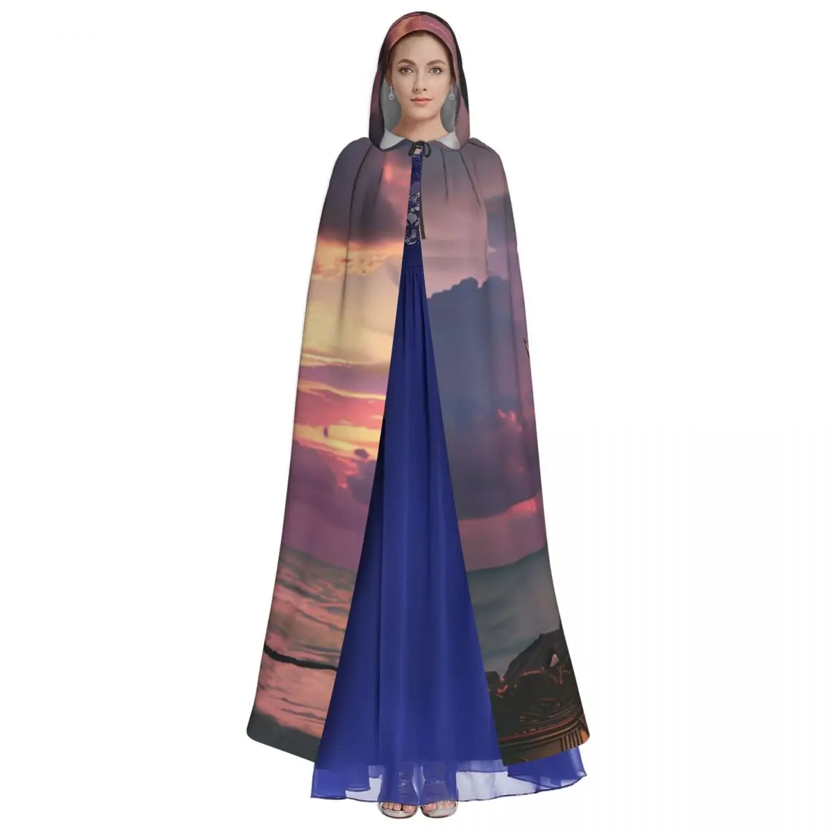 Ashanti Empire Warrior의 Letricia 여왕 긴 후드 망토 마녀 중세 의상 코스프레 케이프 HalloweenCoat 성인 유니섹스