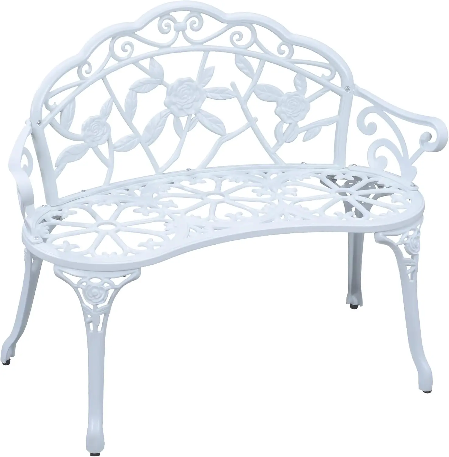 

Sun-Ray Premier Outdoor Patio Garden Park Bench, Cast Iron, Antique Rose Style, 3 ft, White