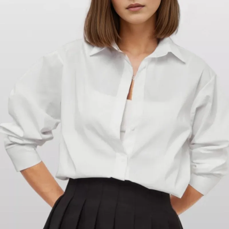 White Lapel Loose Single-breasted Elegant Shirt Hot Sale Spring and Summer Fashion New Solid Blouses for Women 2024