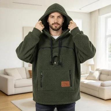 Autumn Winter Unisex Sherpa Fleece Hoodie Loose Casual Warm Human Pet Matching Sweatshirt
