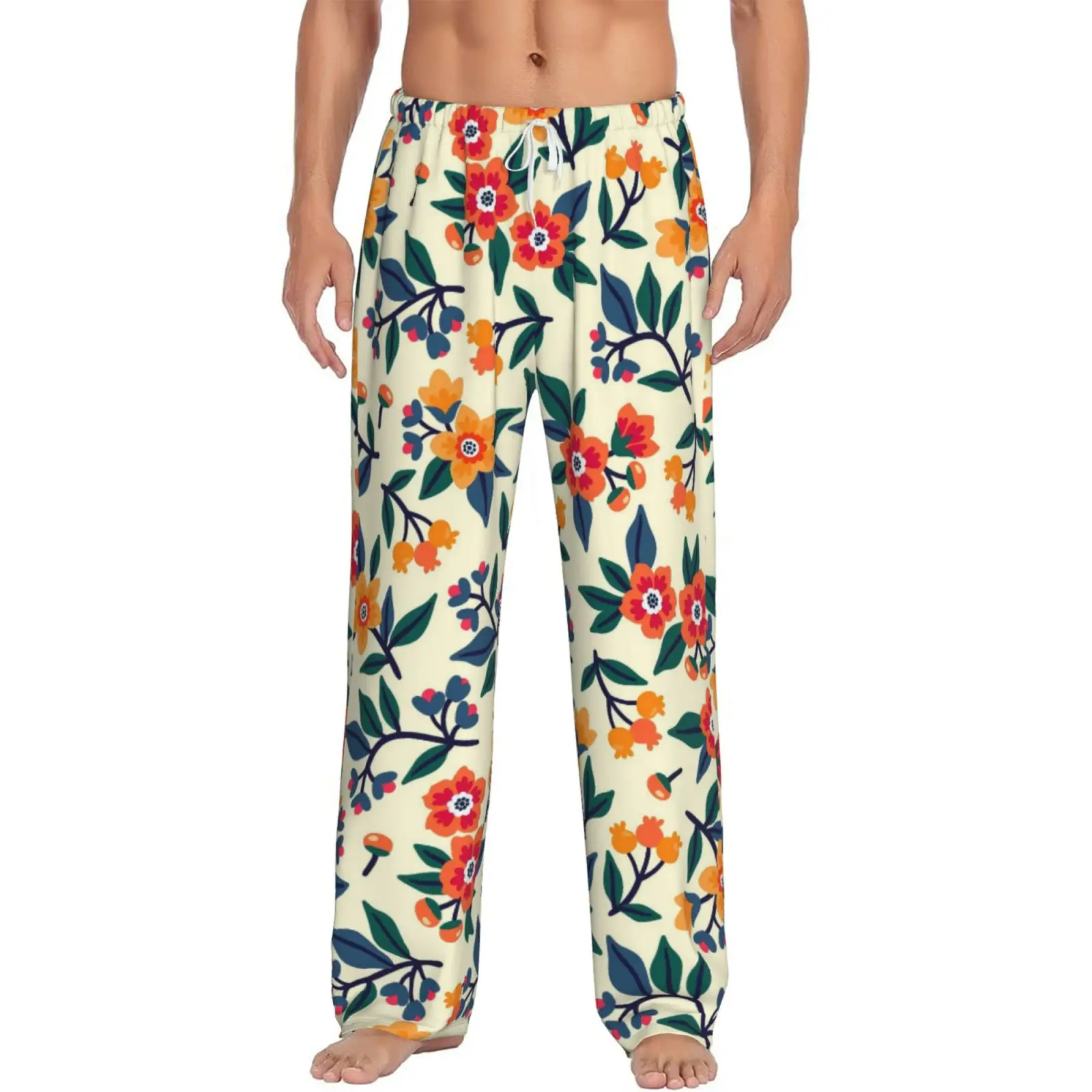 

Floral Style Printed Sleepwear for Men with Elastic Waistband Sleep Home Pants Harajuku Style Sleepwear