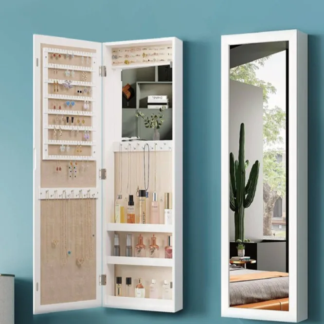 

*Jewelry Cabinet Mirror European Simple Wooden Storage Multifunctional Cabinet Dressing Full Body Mirror