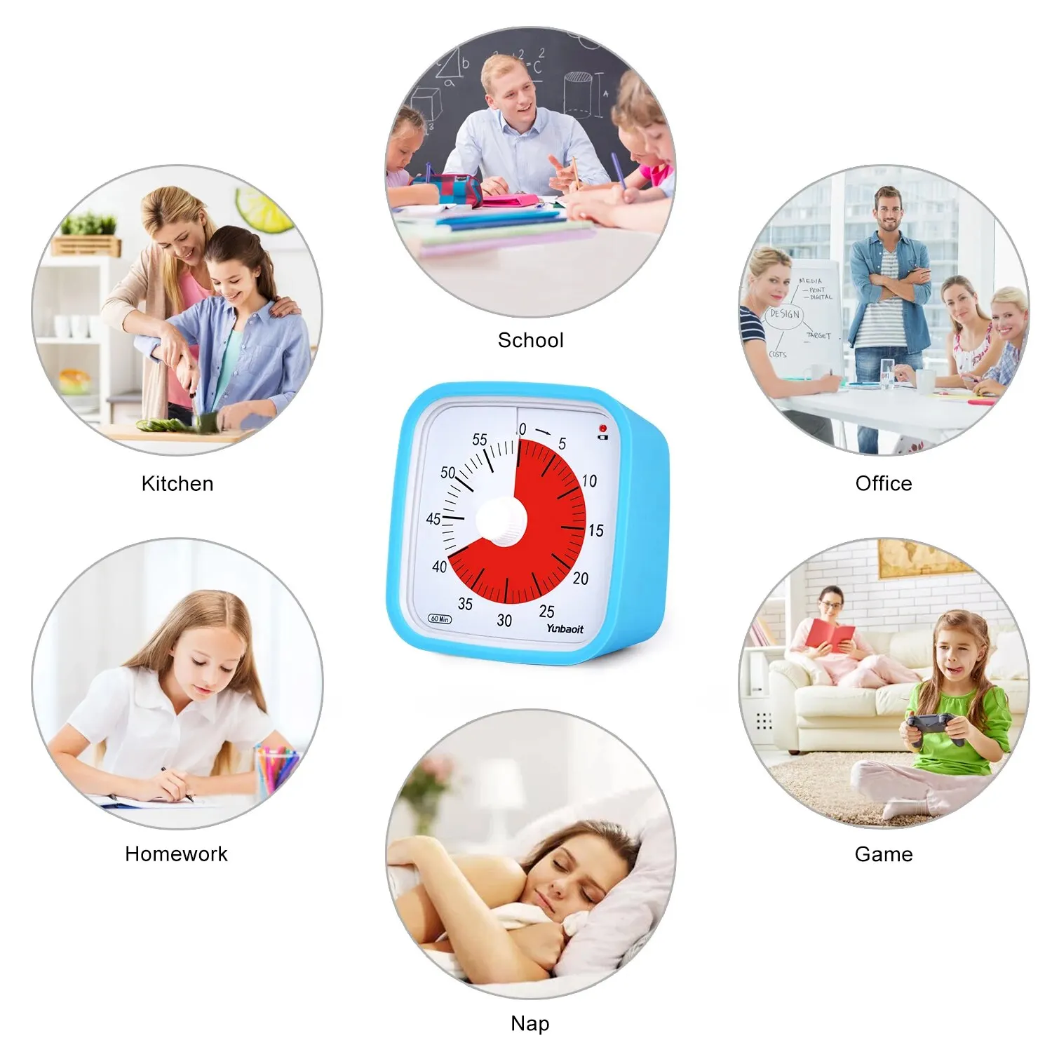 Yunbaoit VT01 Upgraded 60 Minute Visual Timer with Protective Case Silent Countdown Timer for Kids