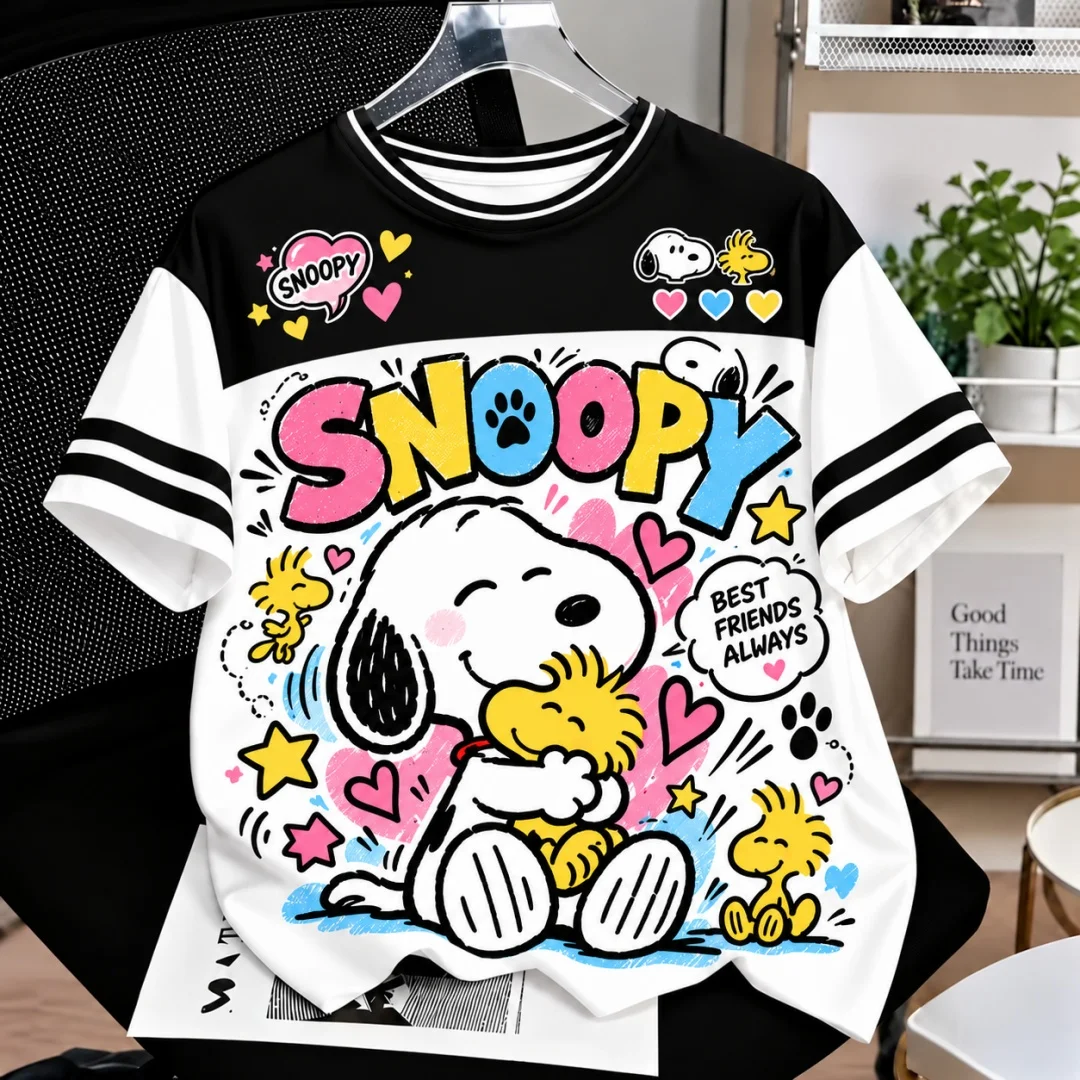 Peanuts Snoopy Woodstock Charlie Brown Buntes Grafik-T-Shirt Unisex Raglan-Streifen-Kurzarm-T-Shirt Herren-T-Shirt Kinder-T-Shirt – Detail 4