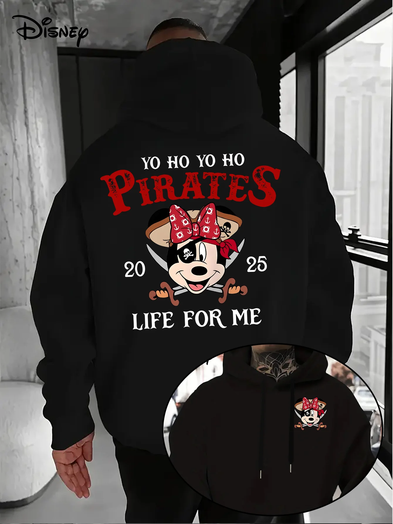 Disney Pirates of The Caribbean Mickey Minnie Hoodies with YO HO YO HO Pirates Mickey Ears and 2025 Casual Wear Printed on Them