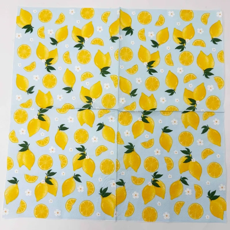 10/20pcs 33cm 2PlyFull Version Lemon Printed Napkins Hot Selling Blue Bottom Fruit Party Decoration Tissue DIY Decoupage Paper