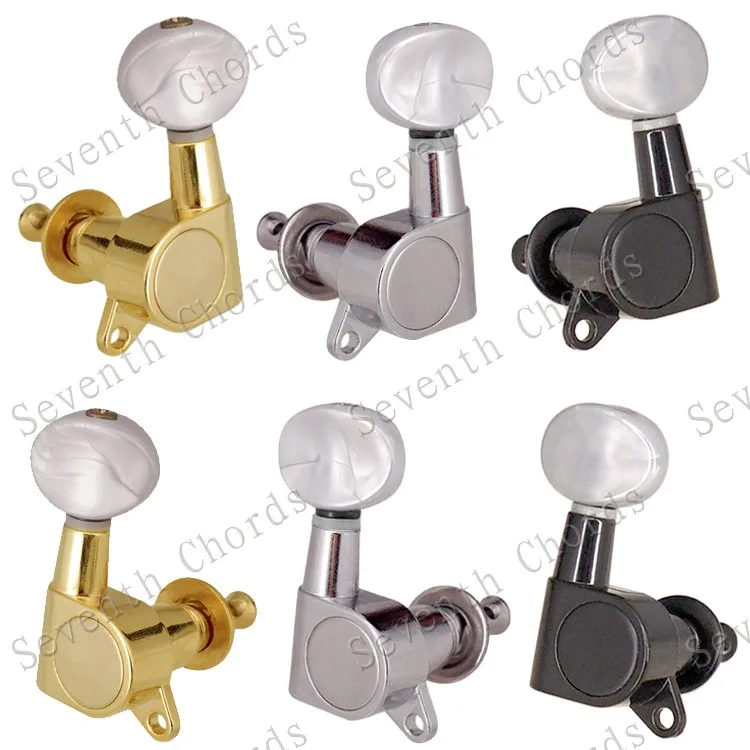 A Set 6 Pcs White Pearl Small Oval Concave Button Sealed-gear Guitar Tuning Peg Tuner Machine Head 