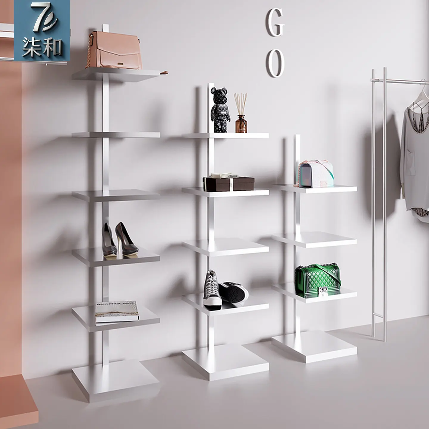 Shoe store shoe rack display clothing store bag display stainless steel multi-functional  boutique display