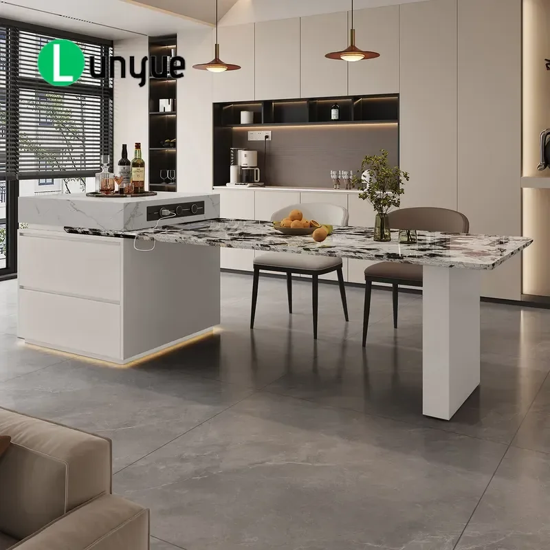 Natural Luxury Stone Dining Table Retractable Extendable Modern High End Imported Marble Kitchen Island Household Furniture