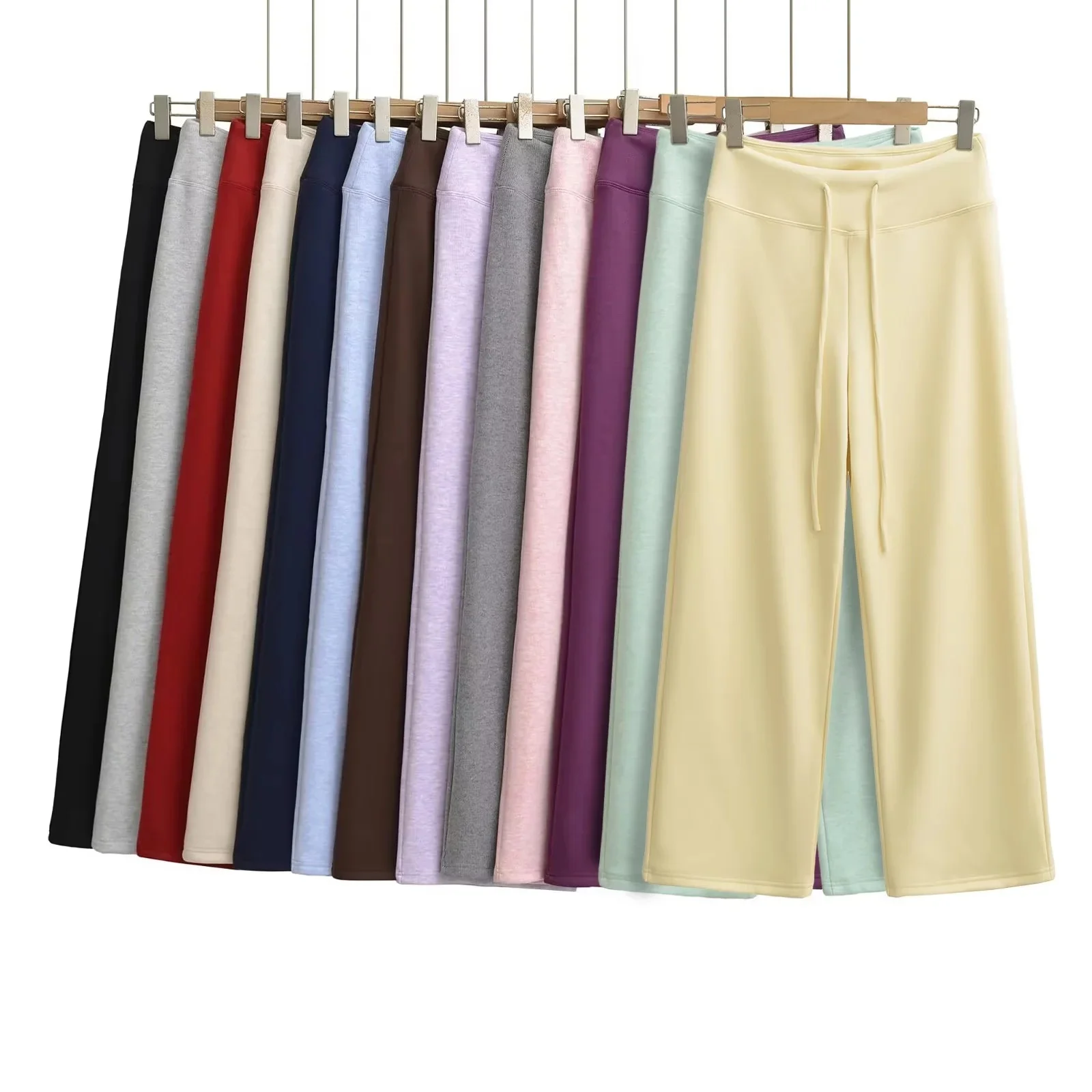 

Женские спортивные брюки для йоги на подкладке с высокой талией, прямые брюки с широкими штанинами, повседневные брюки в американском стиле, синие, осень-зима