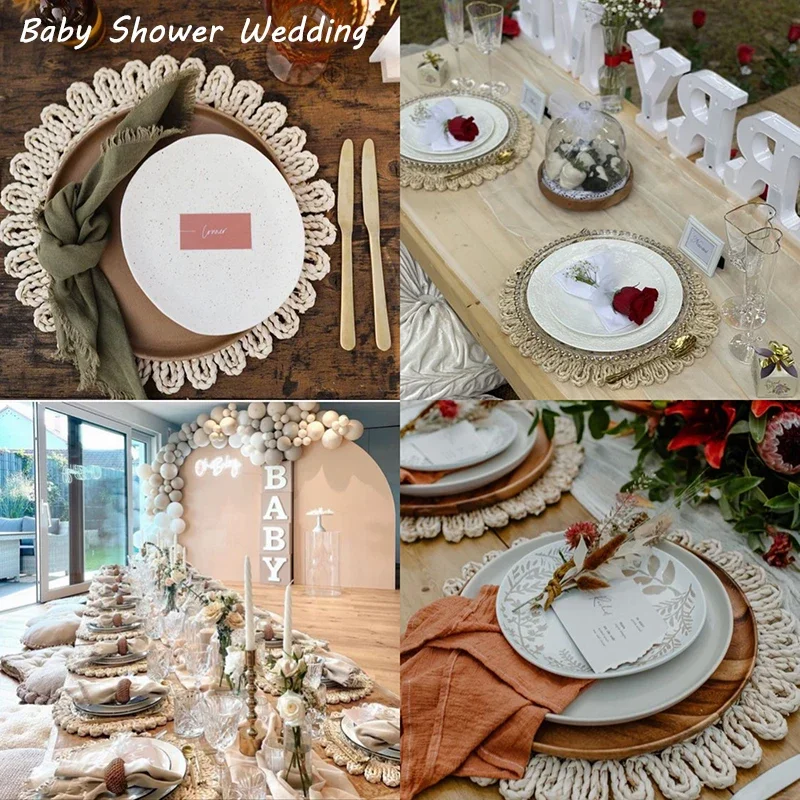 12PCS/8PCS/6PCS/4PCS Woven Placemats Boho Farmhouse Tablemat Individual Christmas Rattan Tablemats for Baby Shower Wedding Party