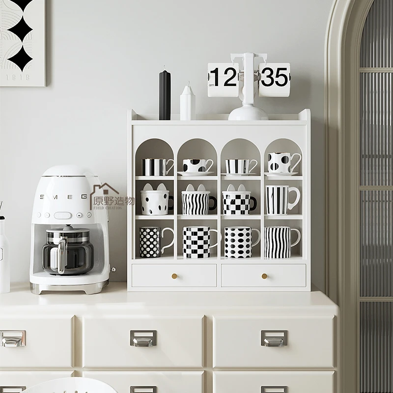 

French retro water cup storage rack, shelf, coffee cup display rack, living room desktop, Duobao grid, side cabinet