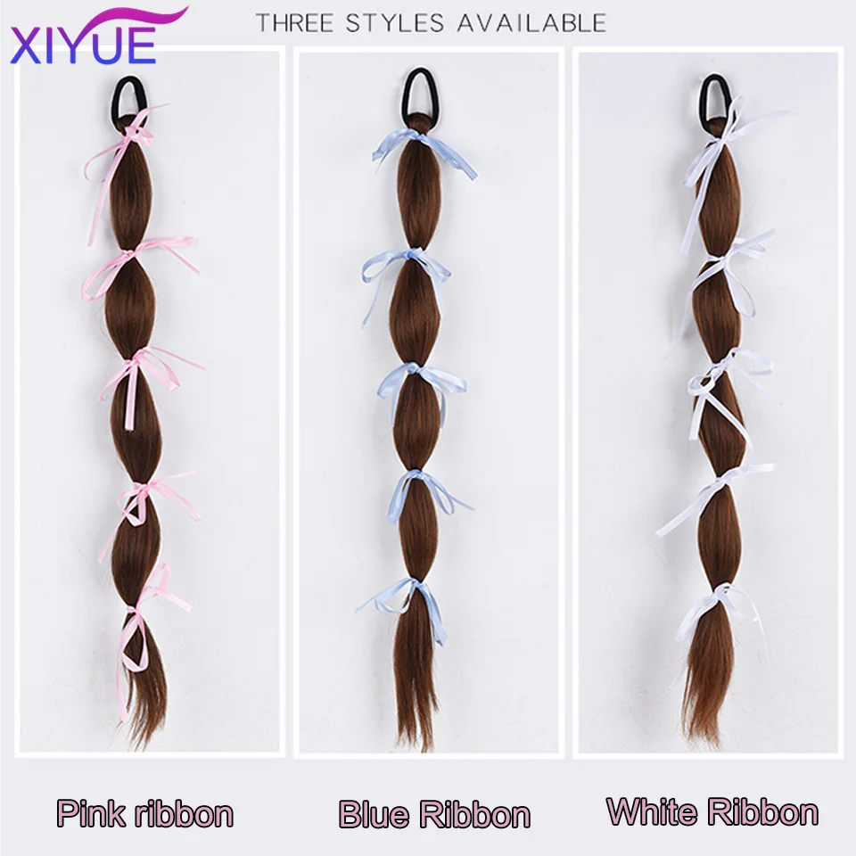 XIYUE Bowknot Bubble Horse Tail Clip In Ponytail Hair Extension Heat Resistant Synthetic Natural Double Horse Tail