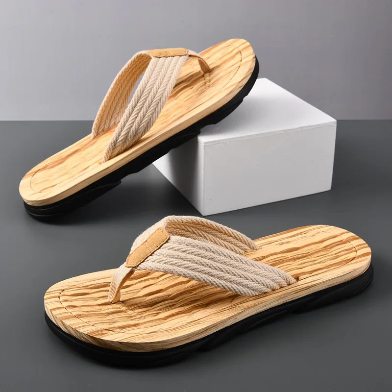 

2026 Summer Men's Flip Flops Non Slip Deodorant Outdoor EVA Woven Strap Thong Slippers Wear Resistant Camping Beach Shoes