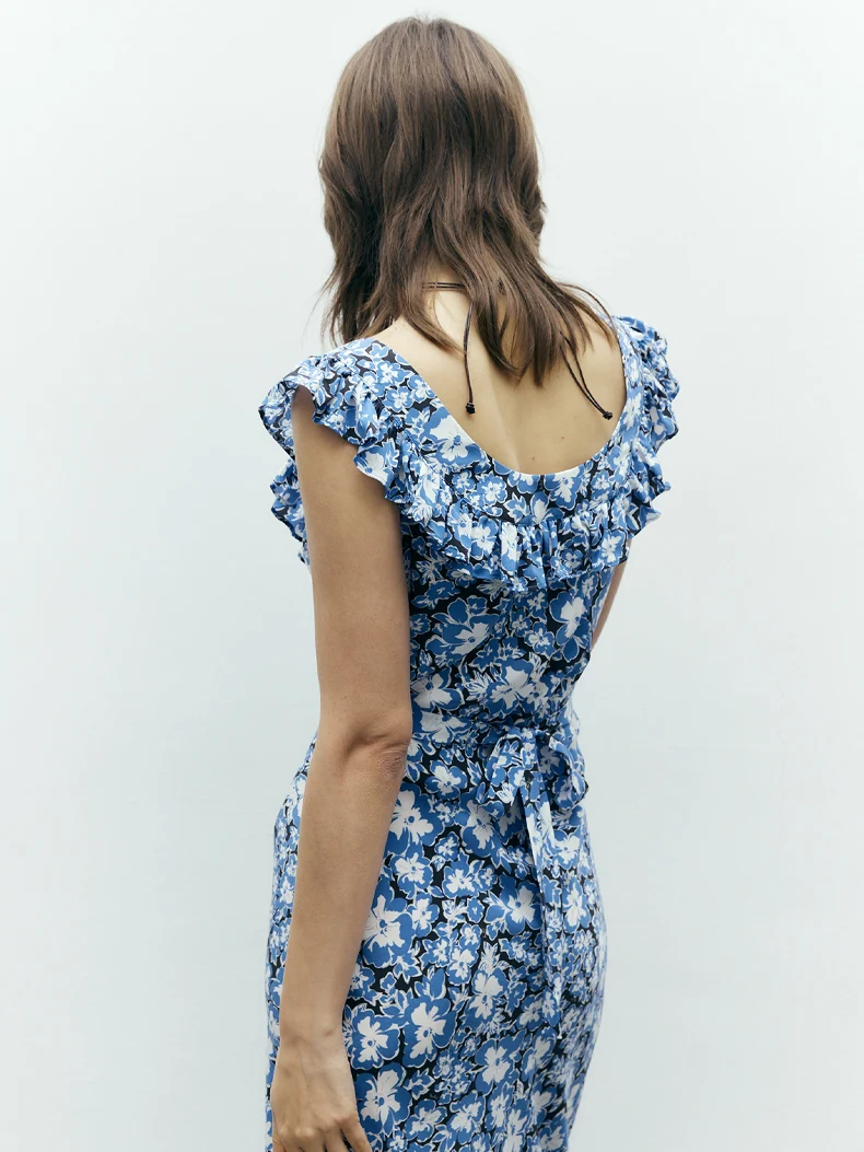 SuyaDream, robe longue femme, 100% soie véritable, coupe biais, col en V, robes longues imprimées florales, vêtements printemps été 2025, bleu