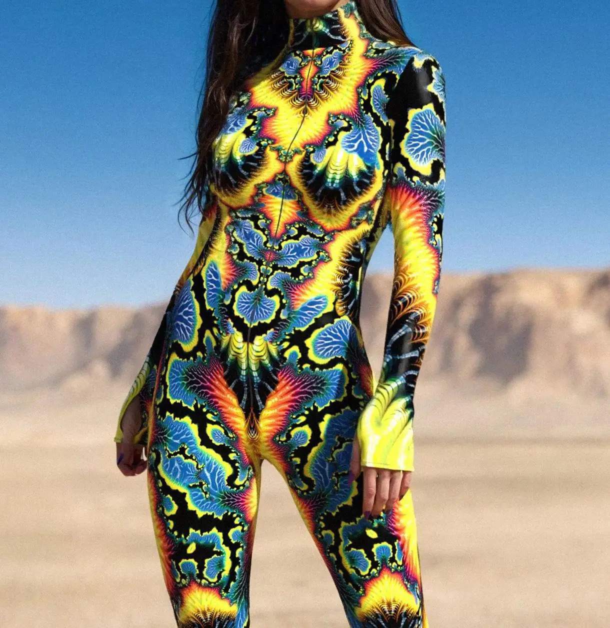 Halloween Bunter 3D-Druck Damen-Jumpsuit Erwachsener Sexy Rollenspiel-Bodysuit Party Bühnenauftritt Monos Catsuit Rave-Outfit – Detail 2