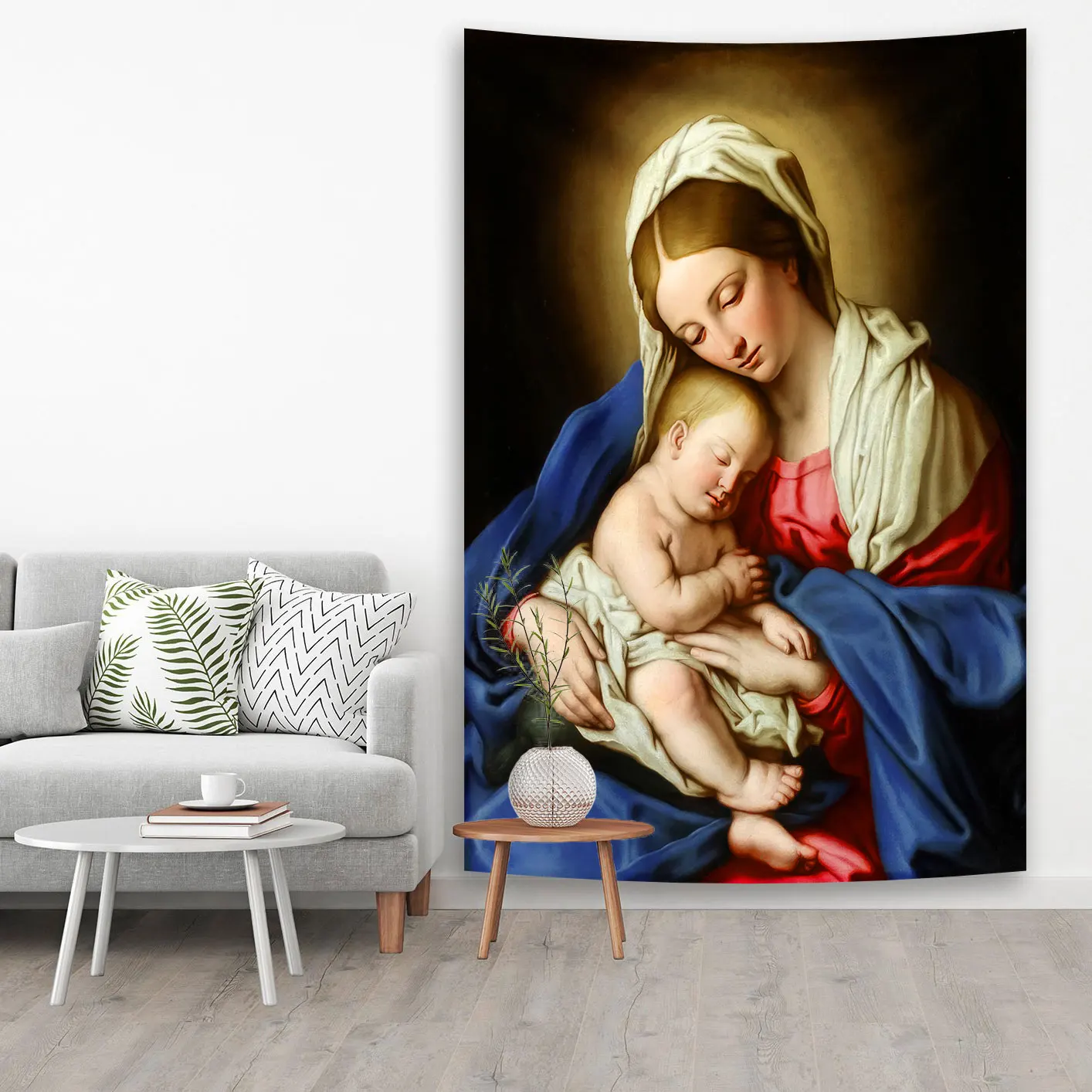 

Mother Of Christian Faith Jesus Hanging Tapestries Blessed Virgin Mary Printed Wall Cloth Home Decorations