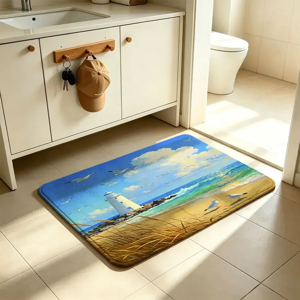 1pc Beautiful Beach Starfish Printed Entrance Door Mat Leaf Plastic Anti Slip Foot Mat Fashion Home Decoration