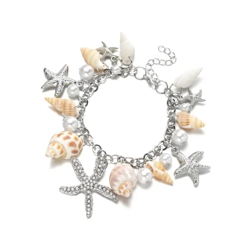 Cute Sweet Starfish Shell Conch Bracelet for Women New Personality Fashion Pearl Summer Beach Jewelry Holiday Party Accessories