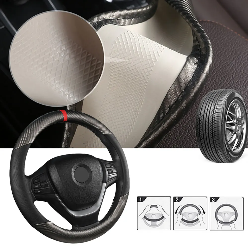 

Car Steering Wheel Cover Carbon Fiber Skidproof Auto Steering- Wheel Cover Anti-Slip Leather Car-styling Car Accessories