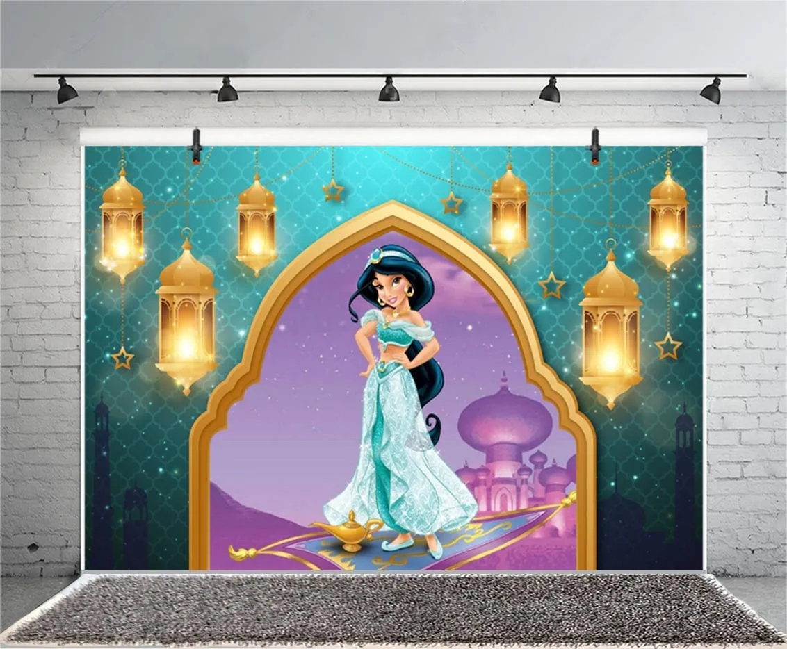 Disney Jasmine-fondo fotográfico de Aladdín para niñas, cartel de fondo para fotografía, utilería para estudio, fiesta de feliz cumpleaños, Castillo