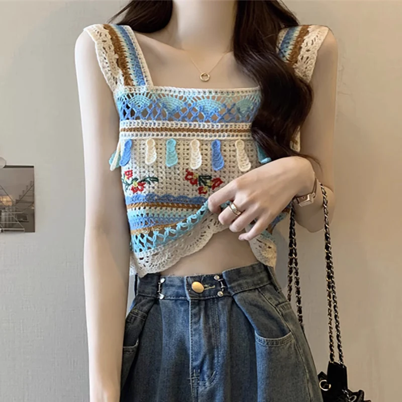 Women's Vest Knitted Vintage Knit Sweater Vests New in Knitting Fabric Summer Dongdaemun Korea2023