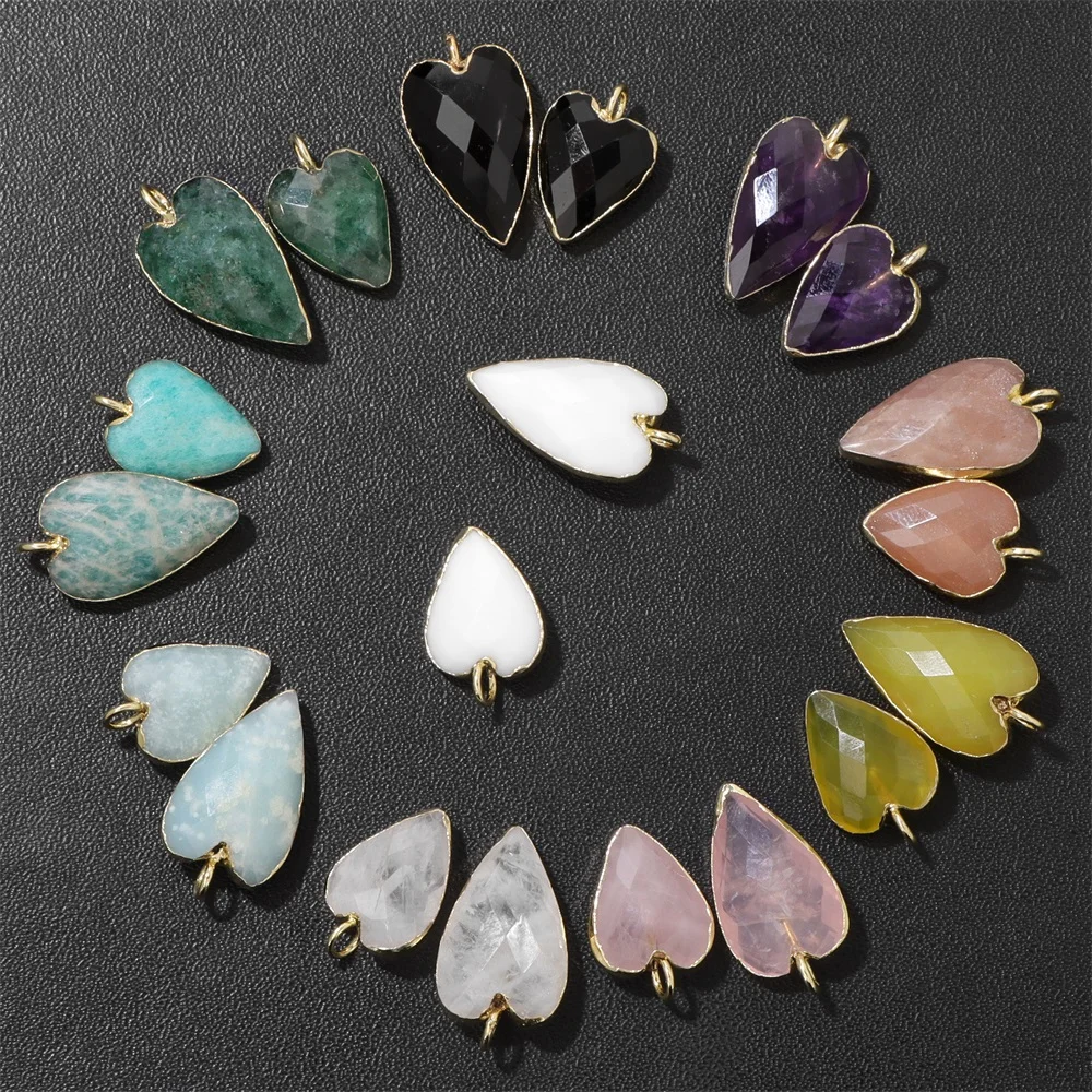 2pcs High Quality Heart Shape Natural Stone Pendant Charm for DIY Necklace Making Jewelry Finding Necklace Accessories Wholesale