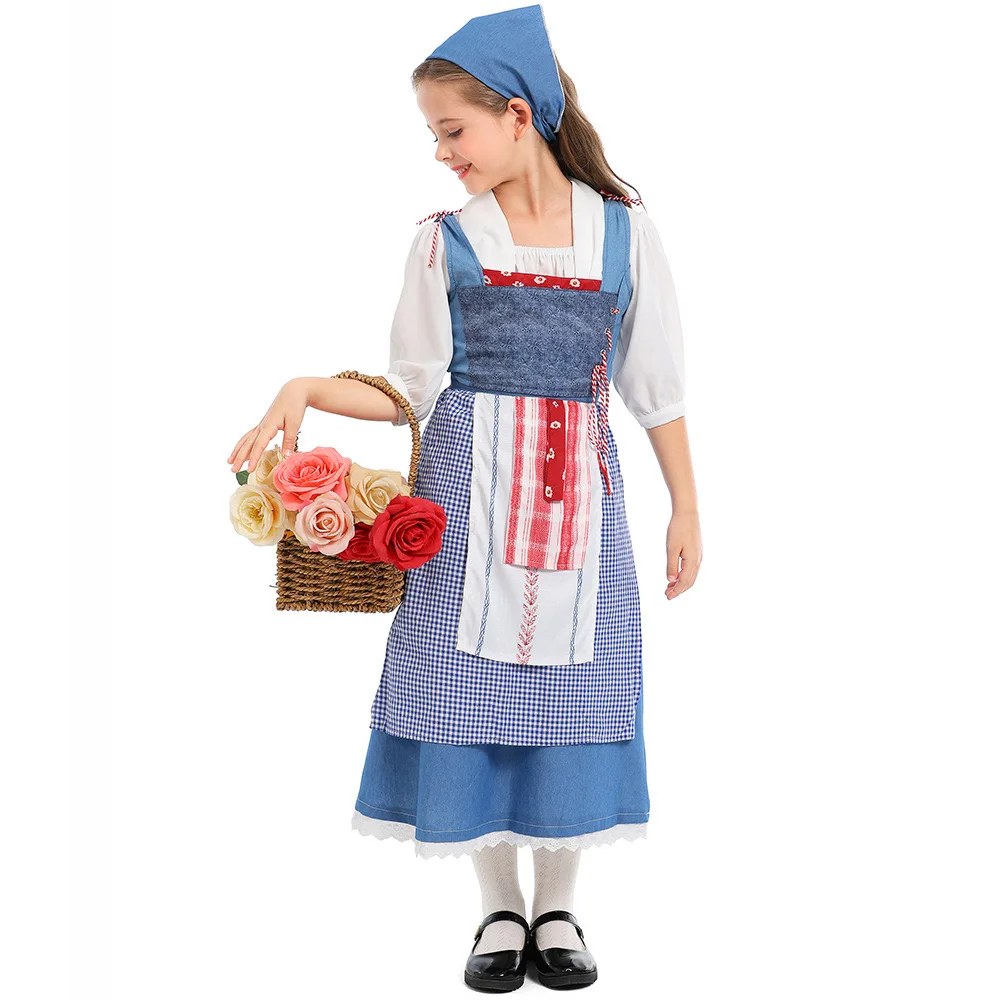 Girls Halloween Medieval French Estate Maid Costumes Kids Children Female Butler Cosplay Carnival Purim Role Playing Party Dress