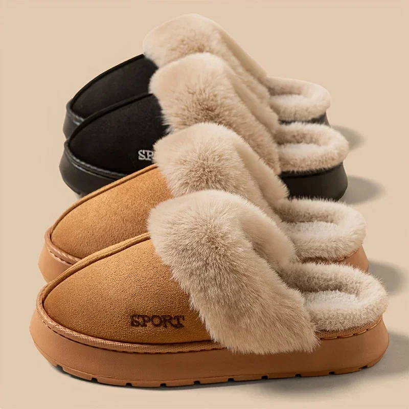 

2025 Winter New Women's Velvet Warm and Lightweight Cotton Slippers Fashionable Wear Off Slip Thick Bottom Cotton Shoes