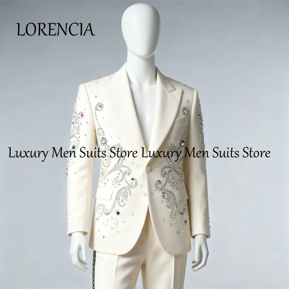 

Роскошные ювелирные костюмы для мужчин, комплект смокингов с кристаллами и пиковой этикеткой, наряды для свадебной вечеринки, индивидуальный пиджак, брюки, костюмы для мужчин