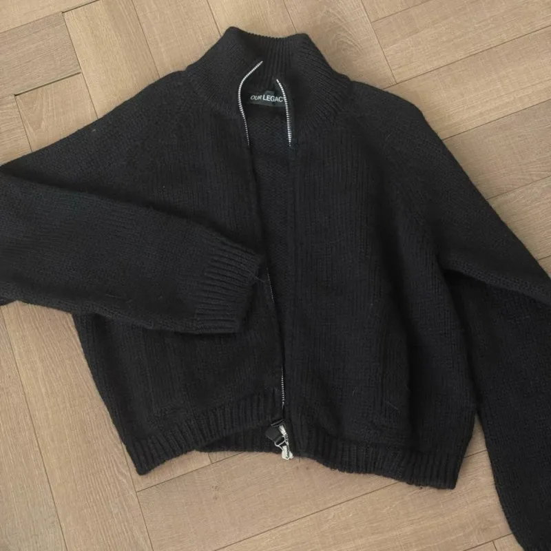 

Winter Fashion Street Blank Black OUR LEGACY Sweater Minimalist Stand Collar Two-Way Zipper Cardigan Knitted Jacket Men Women