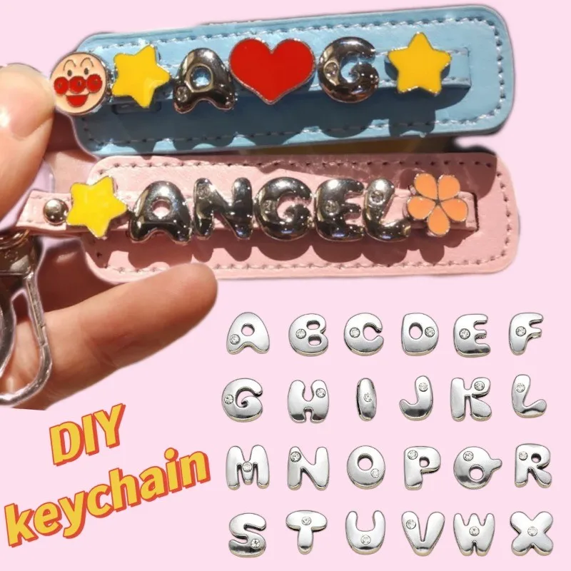 50Pcs Bubble Single Diamond Alloy Slide Alphabet Letters Rhinestone Jewelry 1Pc 8mm Fit DIY Making Wristband Bracelet Pet Collar