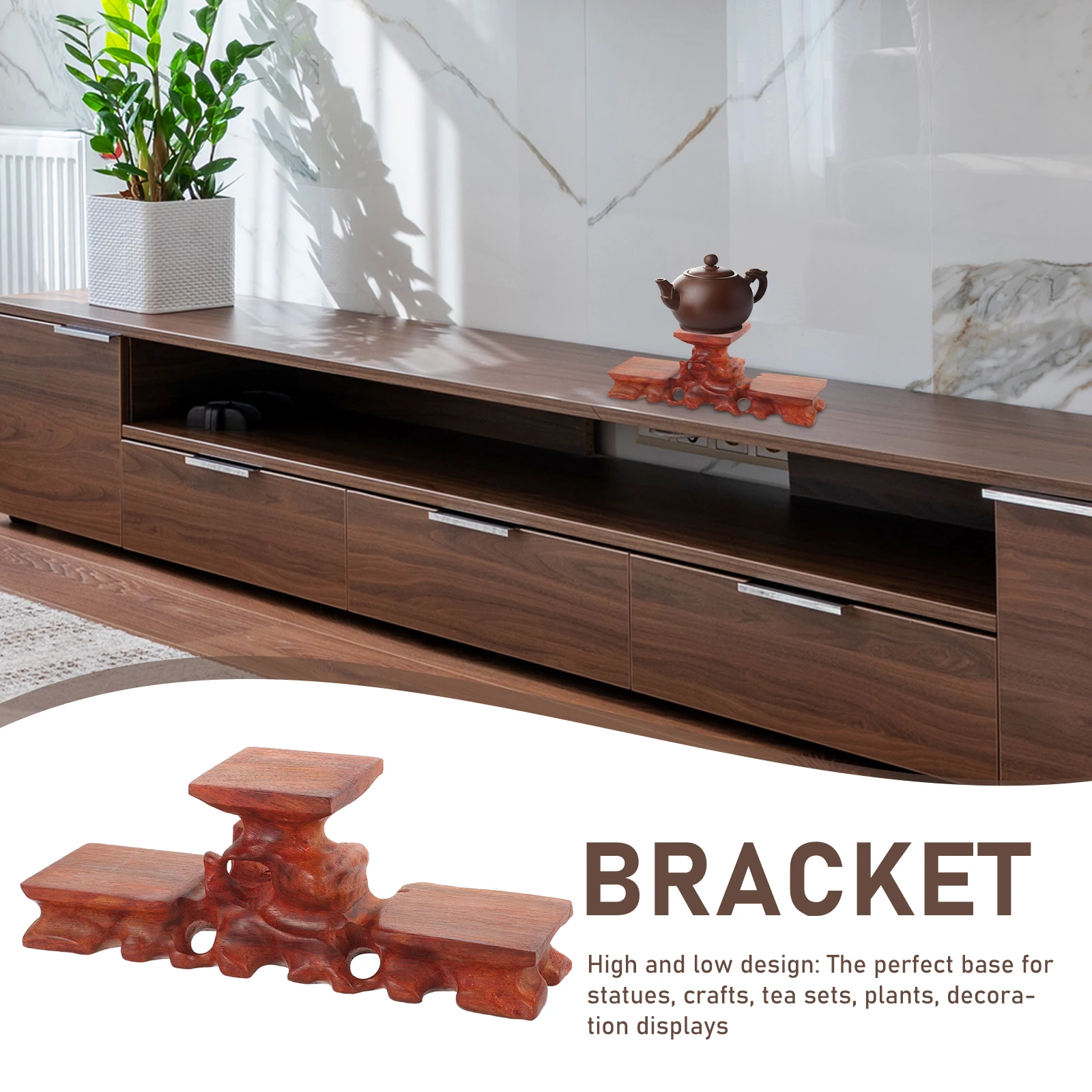 

Wood Base Solid Wood Display Stand for Vase Statue Craft High-Low Design Stable Structure Wooden Riser for Home Decor