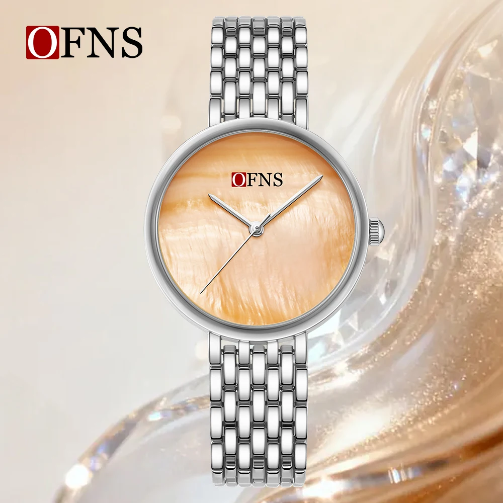 OFNS 7202 Luxury Women Bracelet Simple Pearl Dial Watches Ladies Fashion Women Dress Wristwatch Ladies Quartz Sport Watch Girl