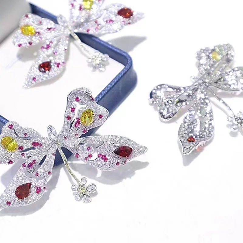 ZOCA Luxury Custom 925 Sterling Silver Zircon Set Butterfly Brooch Flower Design Women's Boutique Jewelry Gift Party Collection