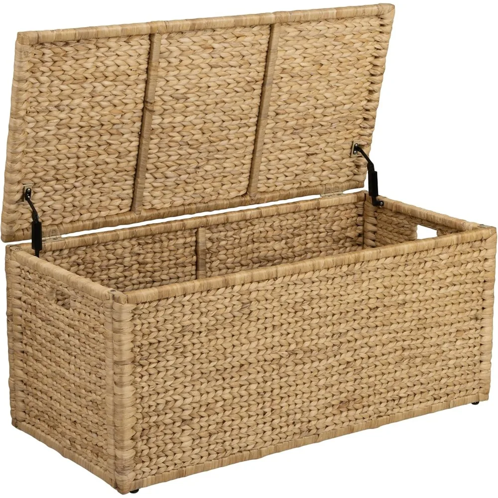 Heavy-duty Water Hyacinth Wicker Storage Trunk with Metal Frame, 42 by 20 by 18.5 Inches, Natural