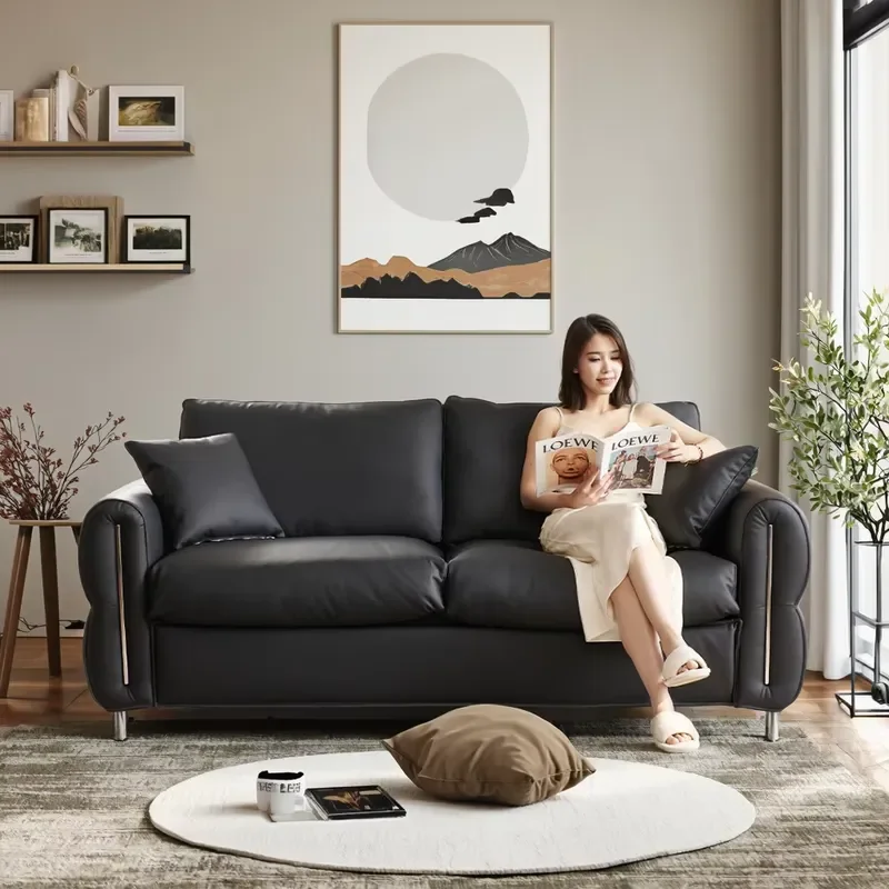 Modern Genuine Leather Pull Modular Sofa Bed Recliner Couch Folding Sleeper Bed Extendable Feature for Hospital Living Room