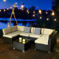 7 Pieces Patio Furniture Set, Outdoor Sectional Sofa PE Rattan Wicker Conversation Set Outside Couch with Table