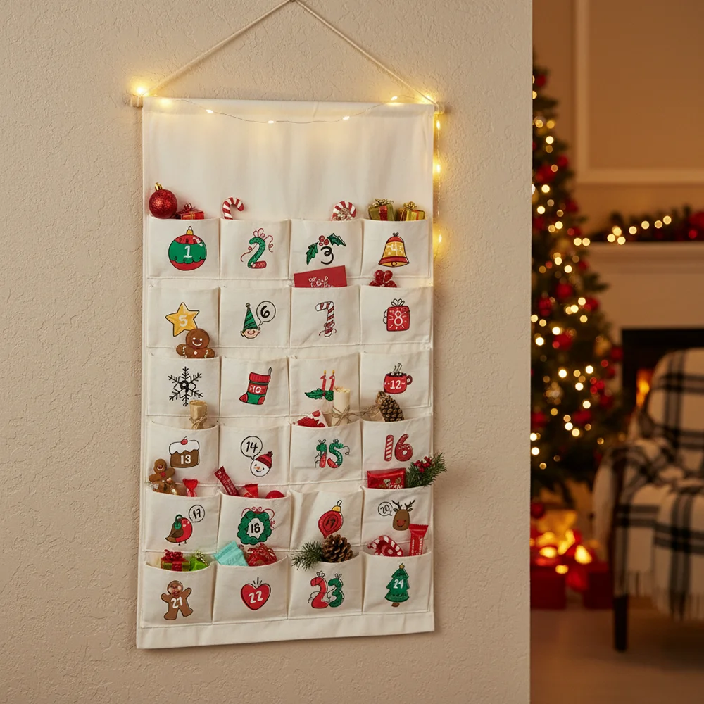 

Personalized Christmas Advent Calendar with 24 Pockets High-Quality Canvas Wall-Mounted Storage Bag Holiday Decoration Reusable