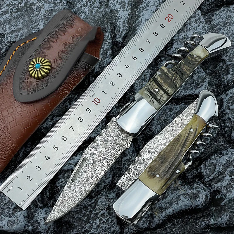 

Razor Sharp Knife Damascus Steel Pocket Knife Outdoor camping survival Folding Knife Portable Wine Opening Gift Pocket Knife