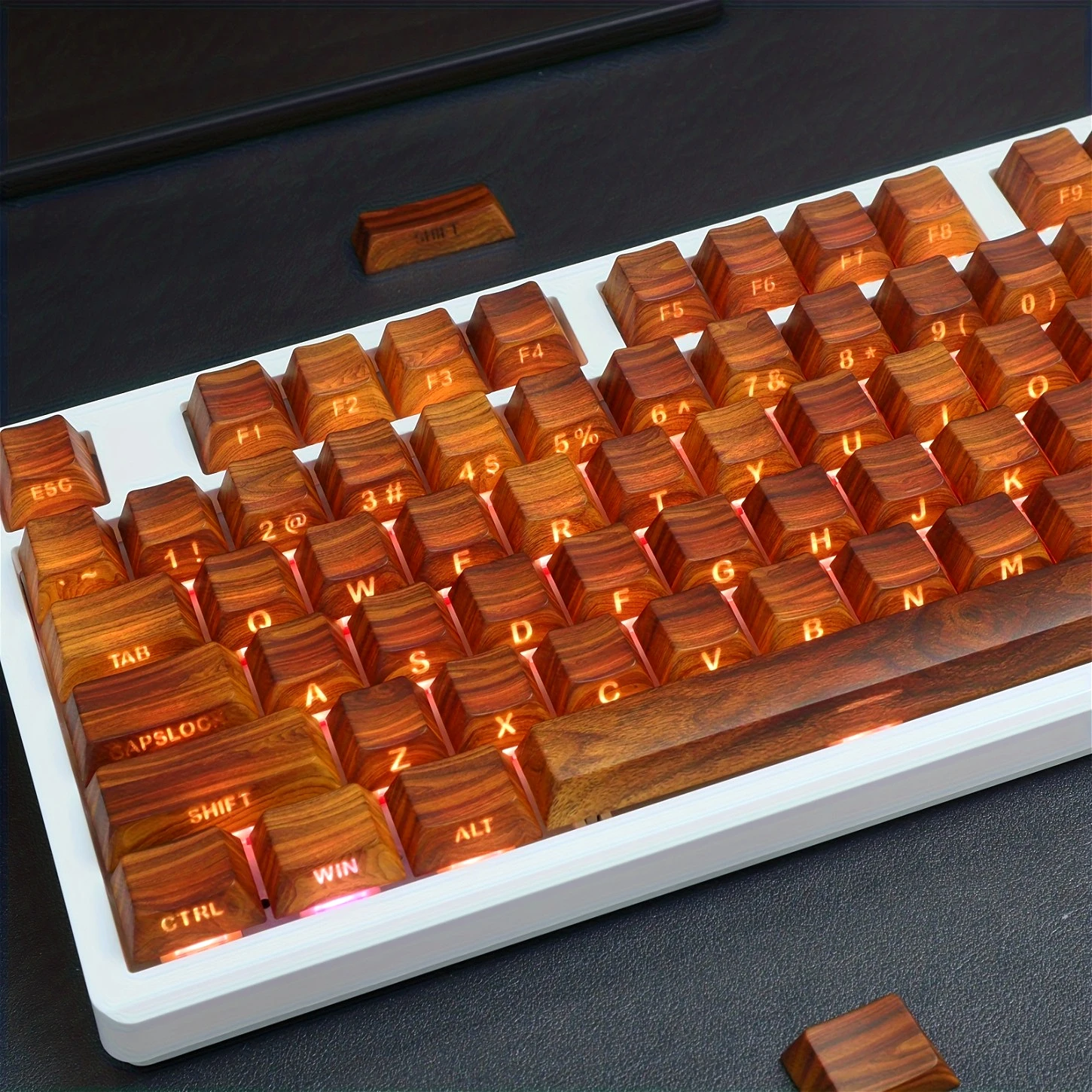 

Walnut Wood Grain PBT Keycaps 130 Keys Side Printed Backlit Keycap Set Compatible with Cherry MX Mechanical Keyboard