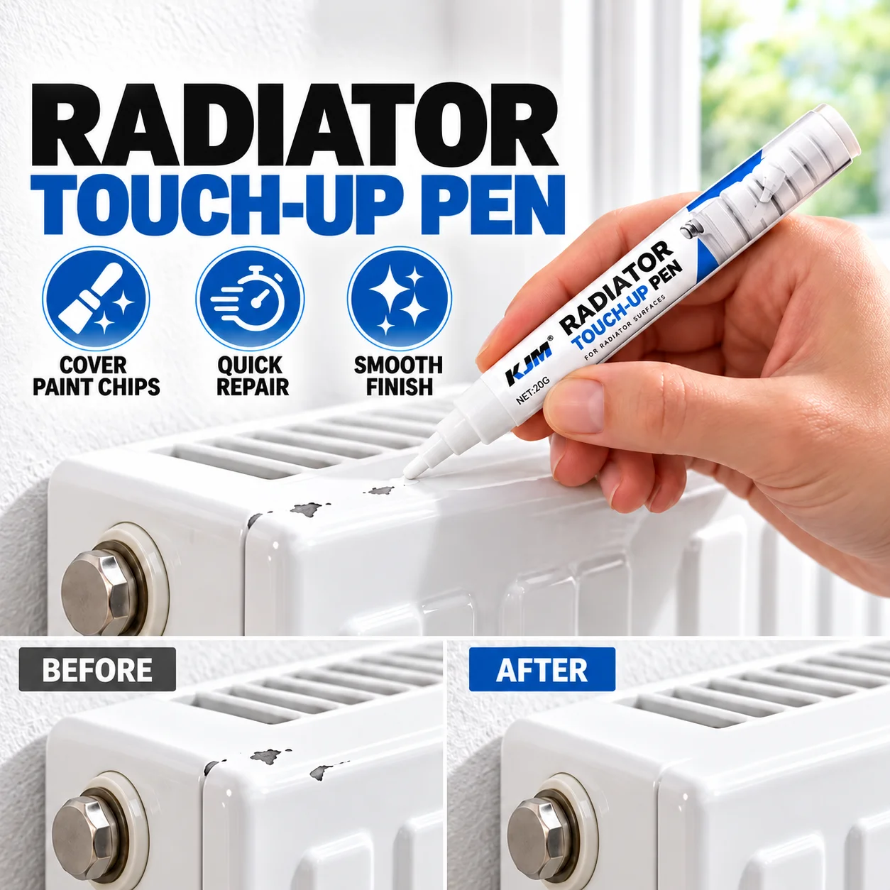 KJM Metal Touch Up Pen 20G Radiator Paint Repair Pen Scratch Chip Repair For Metal Furniture Window Frame Paint Marker
