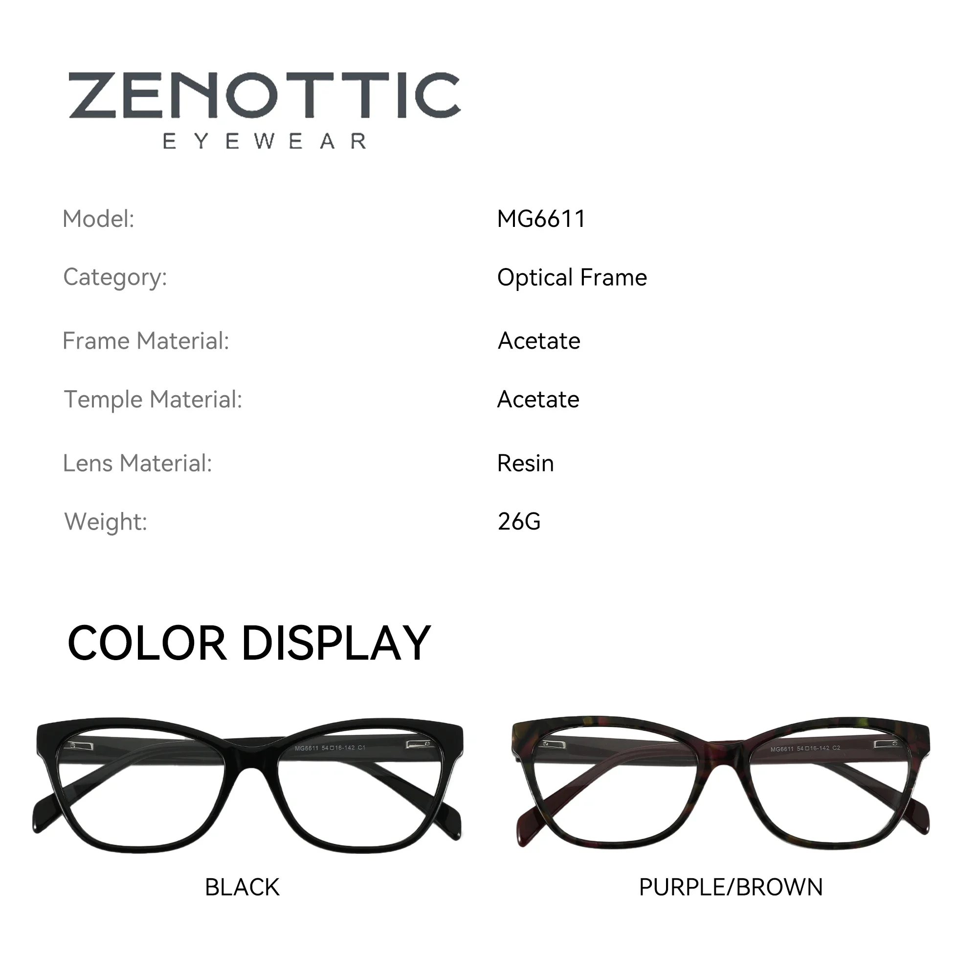 ZENOTTIC Trend Women Acetate Optical Prescription Glasses Black Square Anti Blue Light/Photochromic Optical Eyeglasses MG6611